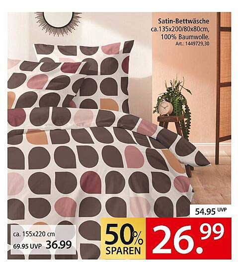 Satin-Bettwäsche 135x200/80x80cm, 100% Baumwolle