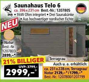 Saunahaus Telo 6 - 21% billiger!