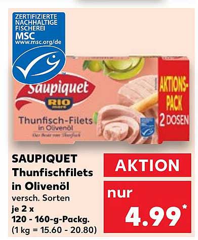 SAUPIQUET Thunischfilets in Olivenöl, Aktions-Pack mit 2 Dosen