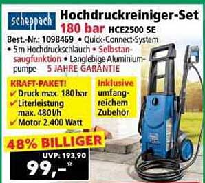 Scheppach Hochdruckreiniger-Set 180 bar HCE2500 SE