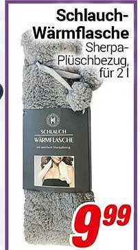 Schlauch-Wärmflasche mit Sherpa-Plüschbezug