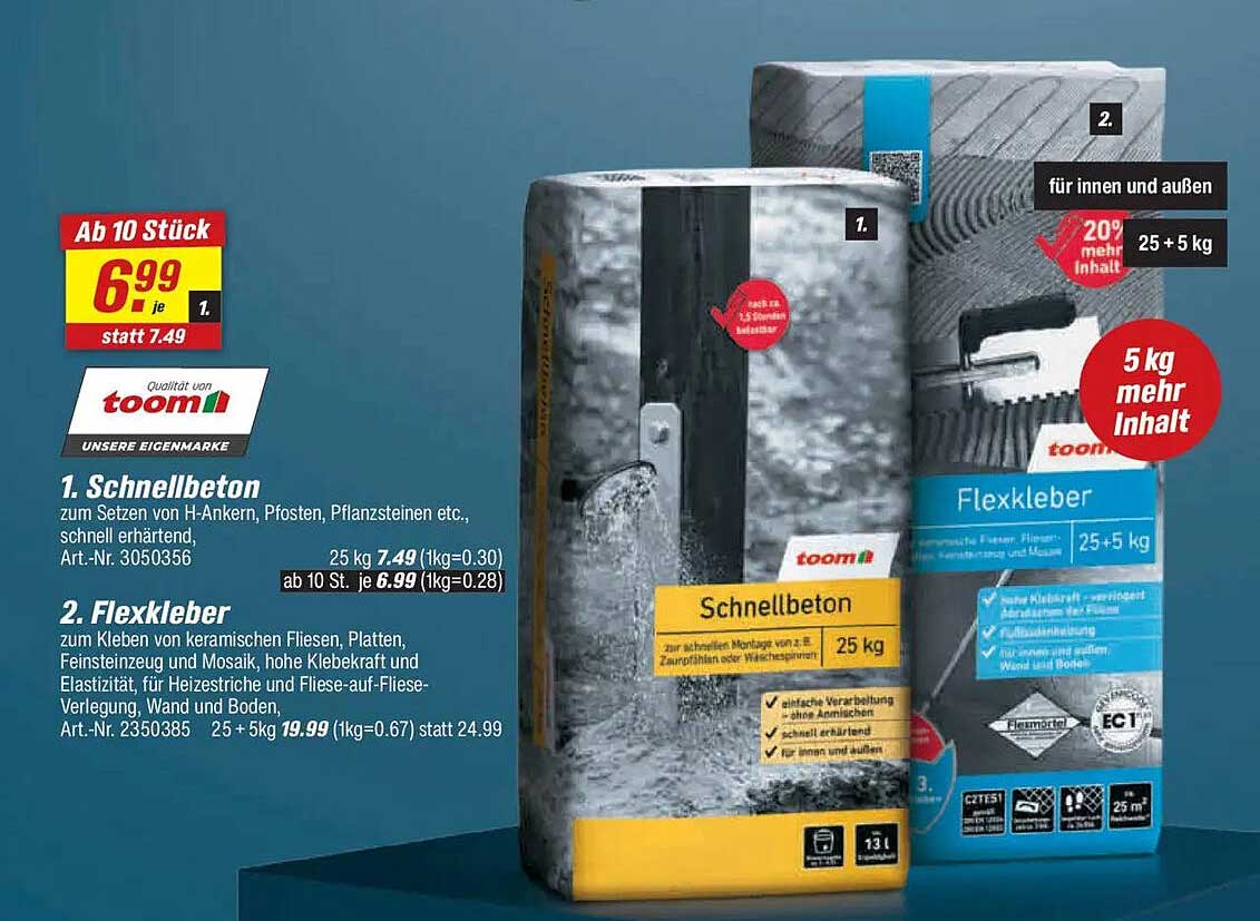 Schnellbeton 25 kg - Ab 10 Stück je 6,99 statt 7,49