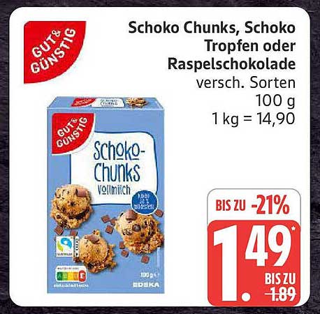 Schoko Chunks, Schoko Tropfen oder Raspelschokolade