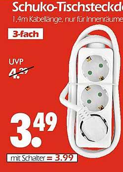 Schuko-Tischsteckdose 3-fach mit 1,4 m Kabellänge