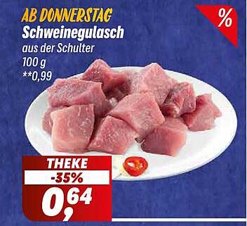 Schweinegulasch aus der Schulter - 100 g für nur 0,64 € (statt 0,99 €)