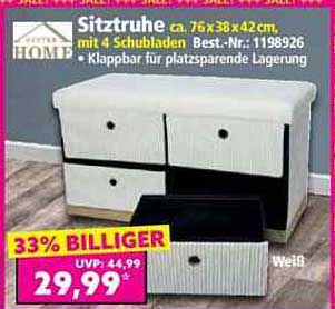 Sitztruhe ca. 76x38x42 cm, mit 4 Schubladen, Klappbar für platzsparende Lagerung
