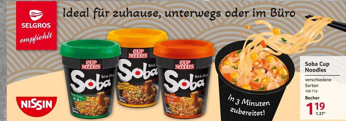 Soba Cup Noodles in verschiedenen Sorten