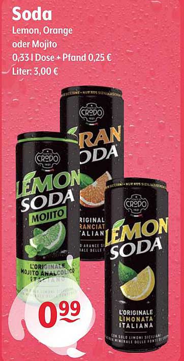 Soda Lemon, Orange oder Mojito 0,33 l Dose + Pfand 0,25 €