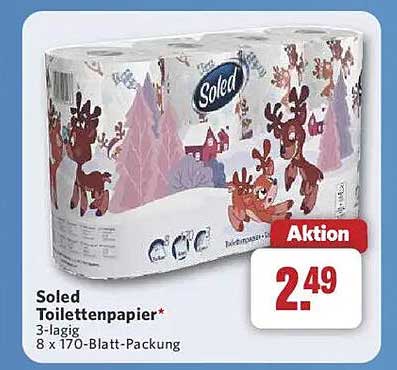 Soled Toilettenpapier 3-lagig, 8 x 170-Blatt-Packung
