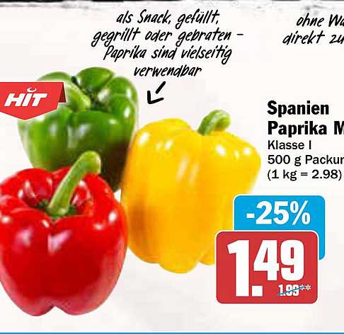 Spanien Paprika M, Klasse I - 500 g Packung