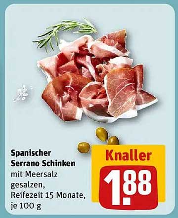 Spanischer Serrano Schinken mit Meersalz, Reifezeit 15 Monate, je 100 g