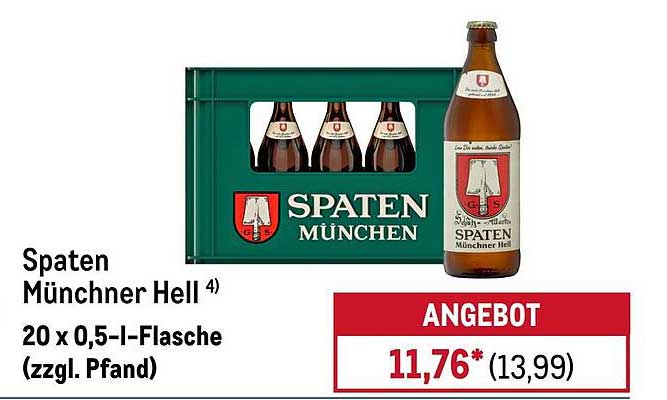 Spaten Münchner Hell 20 x 0,5 l-Flasche (zzgl. Pfand)