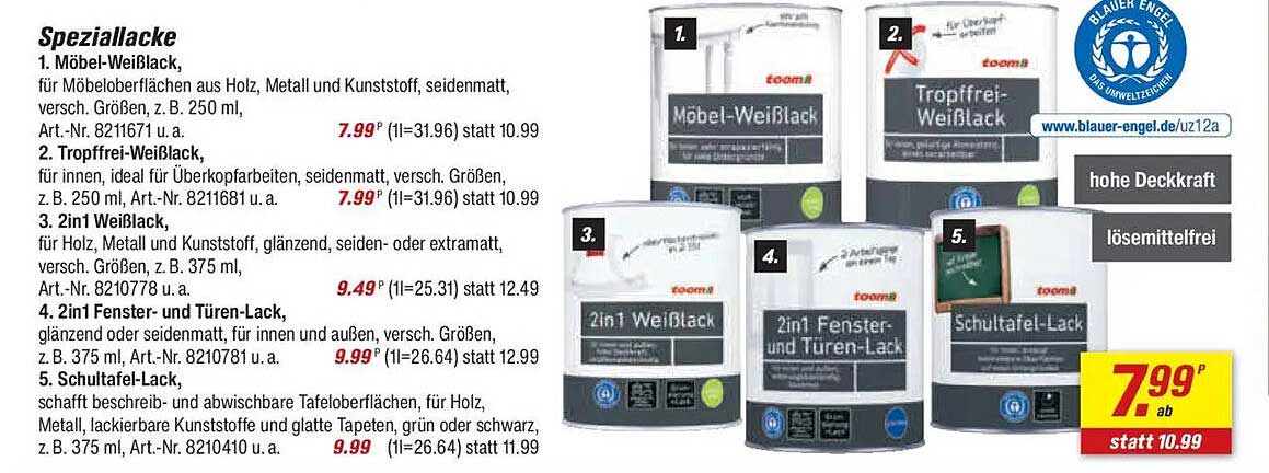 Speziallack: Möbel- WeißBlack, Trockenfrei-Weißlack und mehr