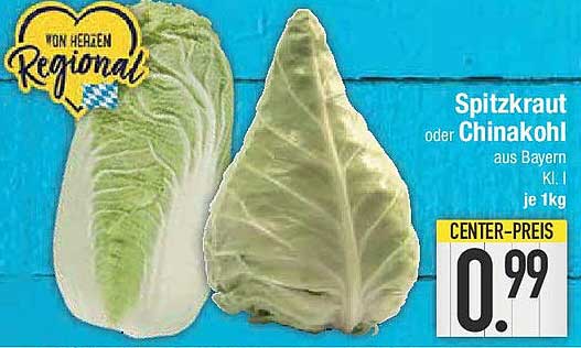 Spitzkraut oder Chinakohl aus Bayern Kl. I je 1kg