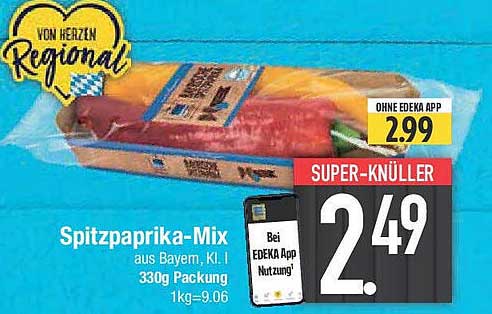 Spitzpaprika-Mix aus Bayern, Kl. I - 330g Packung