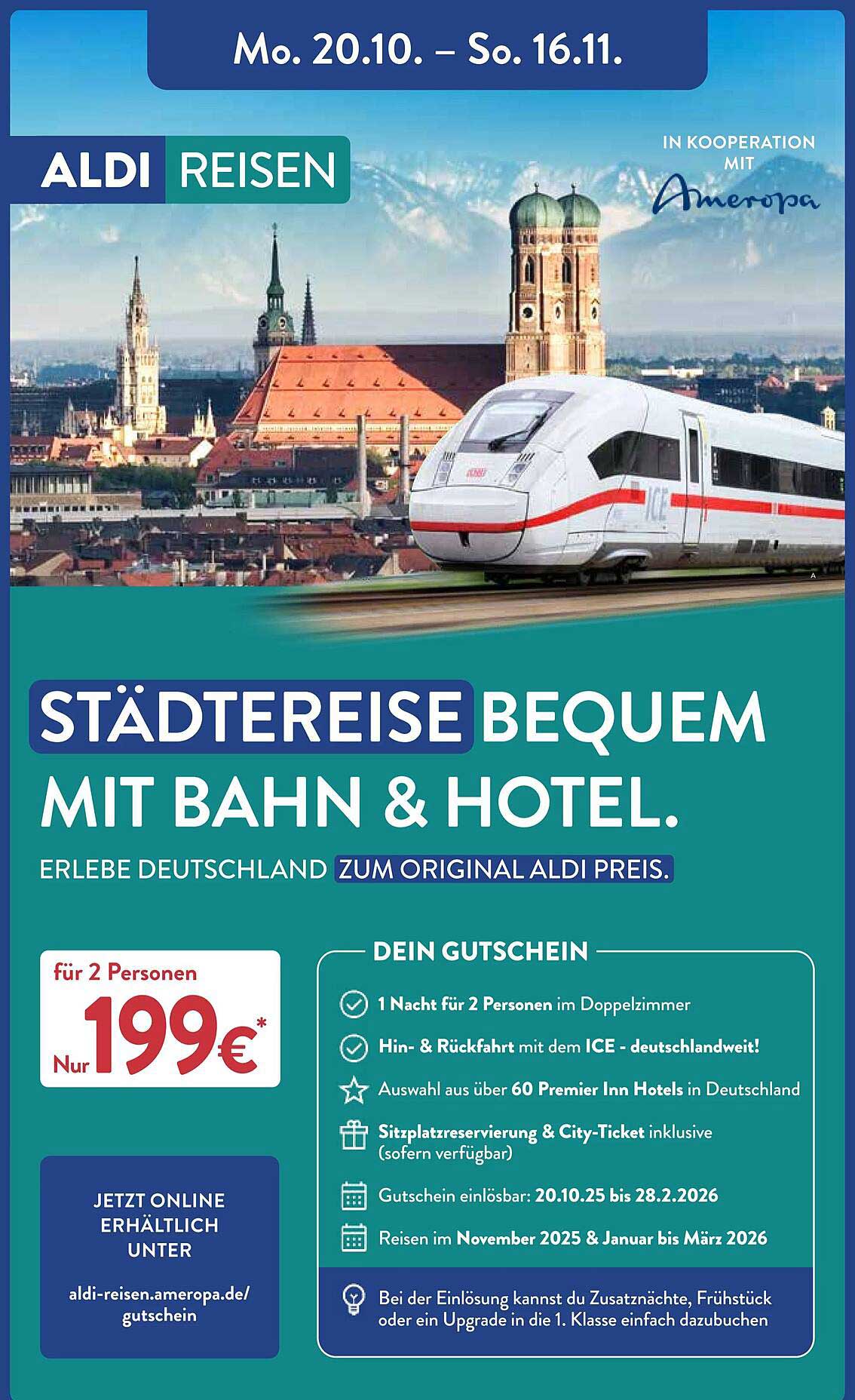 Städtereise bequem mit Bahn & Hotel für 2 Personen