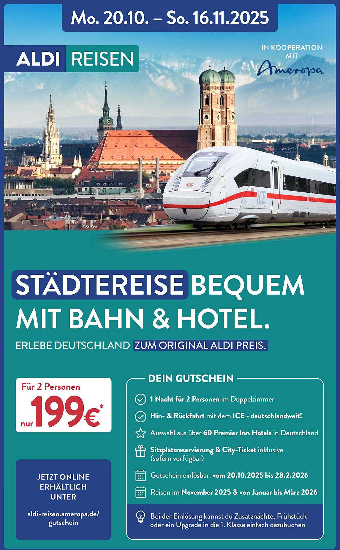 Städtereise bequem mit Bahn & Hotel für 2 Personen nur 199 €