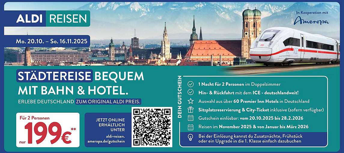 Städtereise bequem mit Bahn & Hotel für 2 Personen zum Preis von 199€