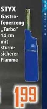 STYX Gastrofeuerzeug "Turbo" 14 cm mit sturm-sicherer Flamme
