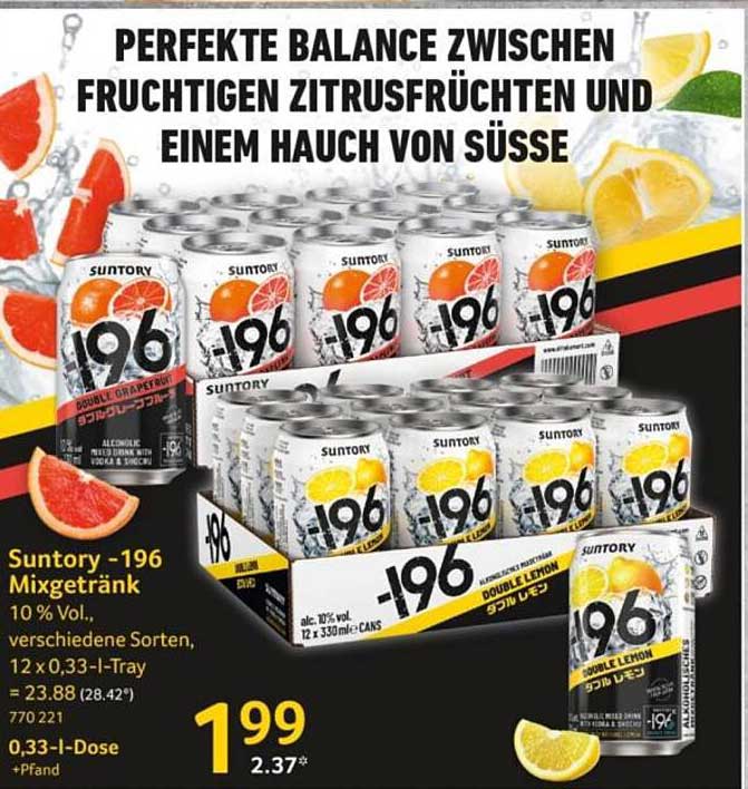 Suntory -196 Mixgetränk 10 % Vol., verschiedene Sorten, 12 x 0,33 l