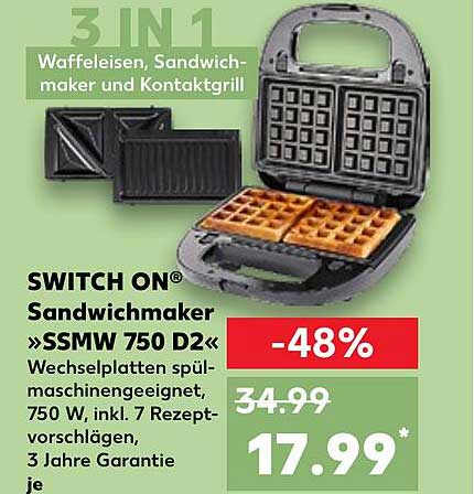 SWITCH ON® Sandwichmaker »SSMW 750 D2«