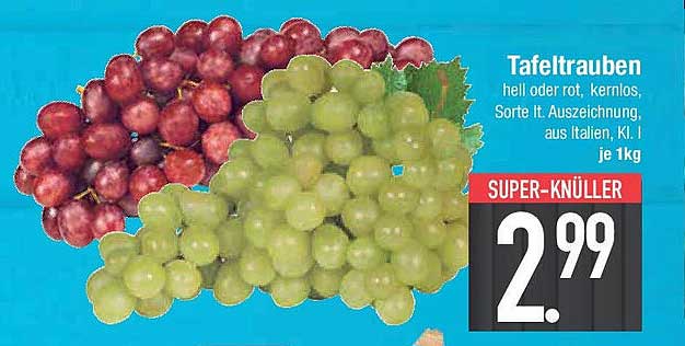 Tafeltrauben hell oder rot, kernlos, aus Italien, 1 kg