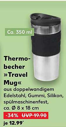 Thermobecher »Travel Mug« aus doppelwandigem Edelstahl