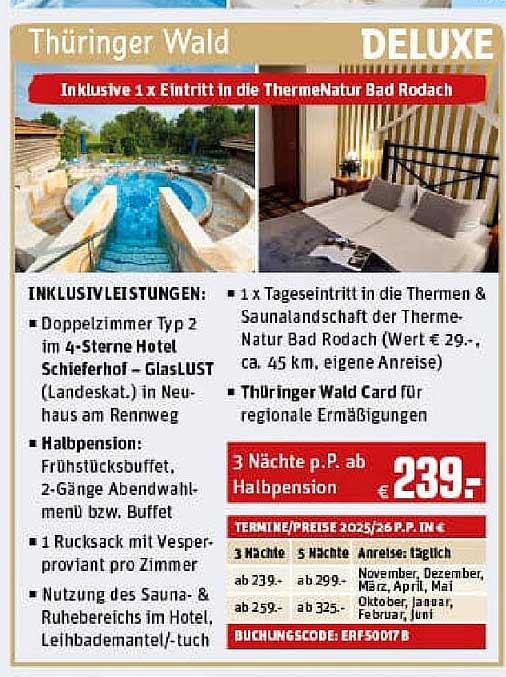 Thüringer Wald DELUXE - Inklusive Eintritt in die ThermeNatur Bad Rodach
