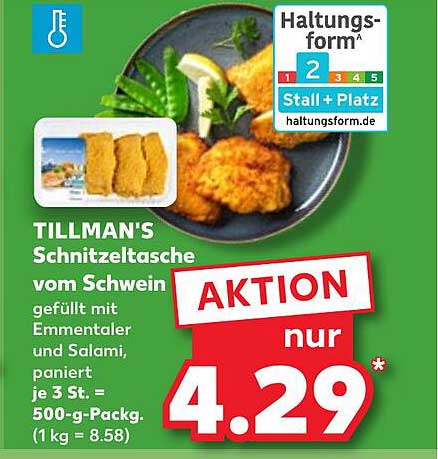 TILLMAN'S Schnitzeltasche vom Schwein, gefüllt mit Emmentaler und Salami