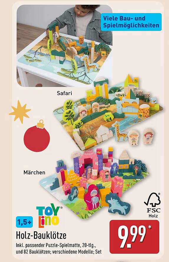 Toy Lino Holz-Baukötze inkl. passender Puzzle-Spielmatte
