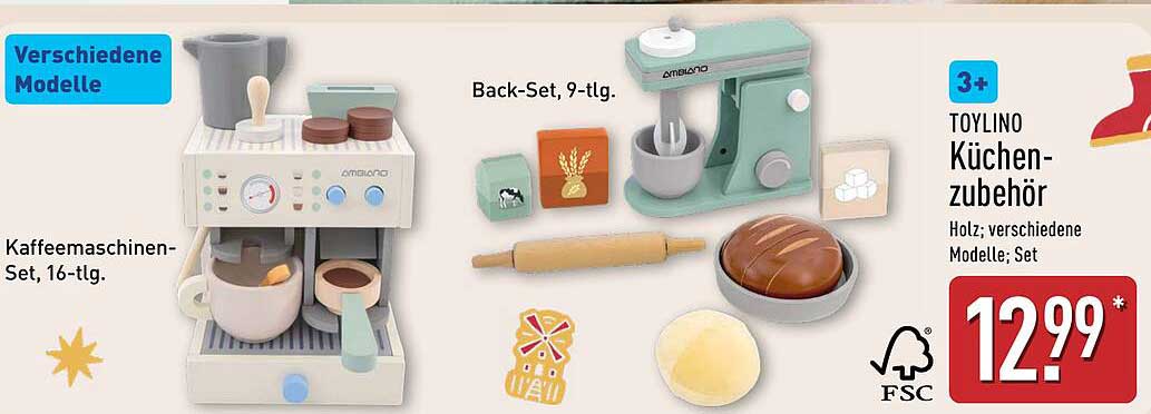 Toylino Küchenzubehör, Holz; verschiedene Modelle, Set