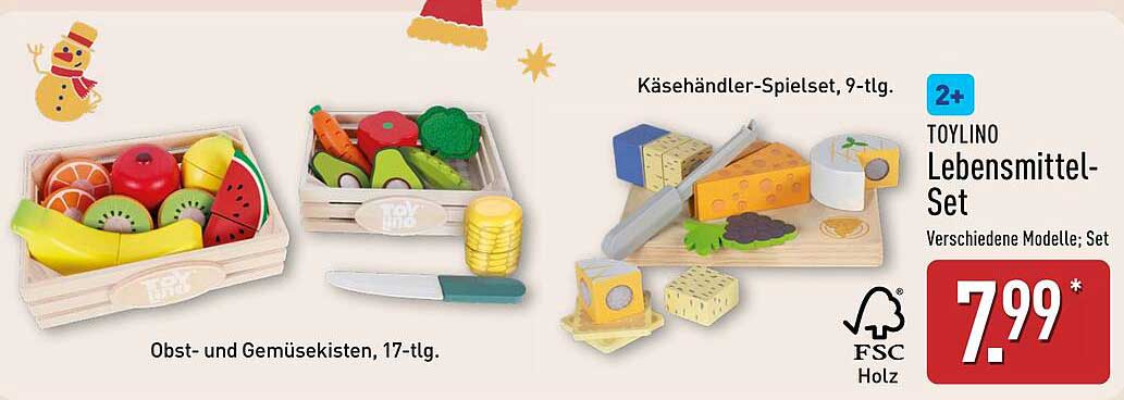 TOYLINOs Obst- und Gemüsekisten, 17-tlg. & Käsehändler-Spielset, 9-tlg.