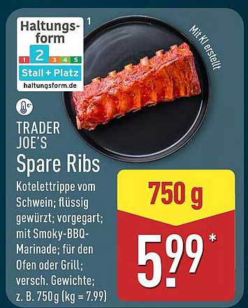 TRADER JOE'S Spare Ribs 750 g - Jetzt für nur 5,99 €