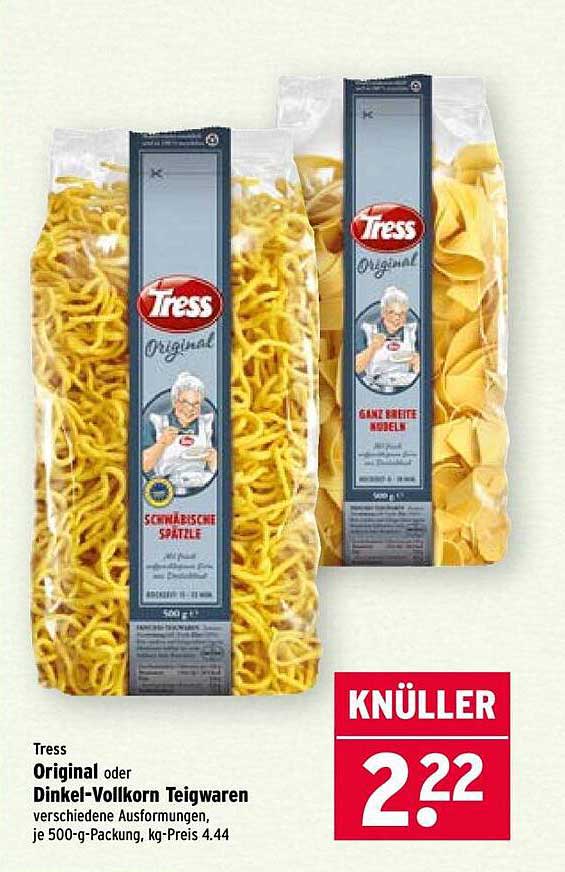 Tress Original oder Dinkel-Vollkorn Teigwaren 500 g für nur 2,22 €