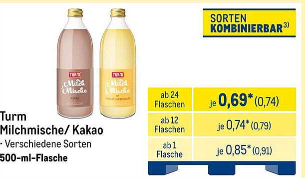 Turm Milchmischung/Kakao – verschiedene Sorten, 500-ml-Flasche