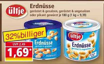 ültje Erdnüsse geröstet & gesalzen oder ungesalzen 180 g