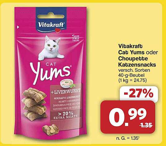 Vitakraft Cat Yums oder Choupette Katzensnacks 40-g-Beutel