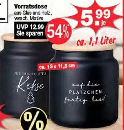Vorratsdose aus Glas und Holz, verschiedene Motive