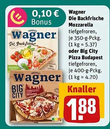Wagner Die Backfrische Mozzarella oder Big City Pizza Budapest – Tiefgefroren zum Sonderpreis