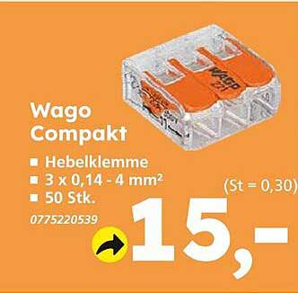 Wago Kompakt Hebelklemme 3 x 0,14 - 4 mm² - 50 Stk.