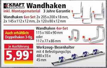 Wandhaken 6er-Set - Inkl. Montagematerial und 3 Jahre Garantie