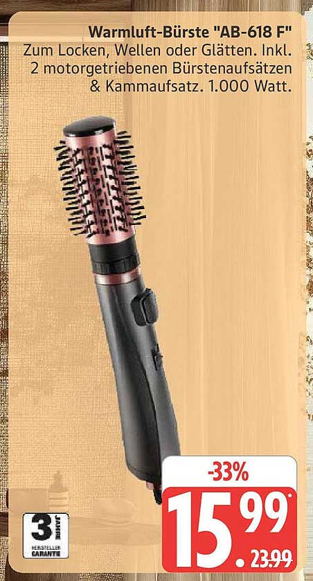 Warmluft-Bürste 'AB-618 F' - Ideal zum Locken, Wellen oder Glätten