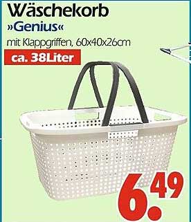 Wäschekorb „Genius“ mit Klappgriffen, 60x40x26cm, ca. 38 Liter