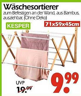 Wäschesortierer zum Befestigen an der Wand, aus Bambus, ausziehbar