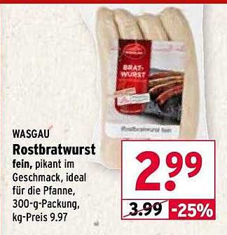 Wasgau Rostbratwurst 300 g, fein und pikant im Geschmack