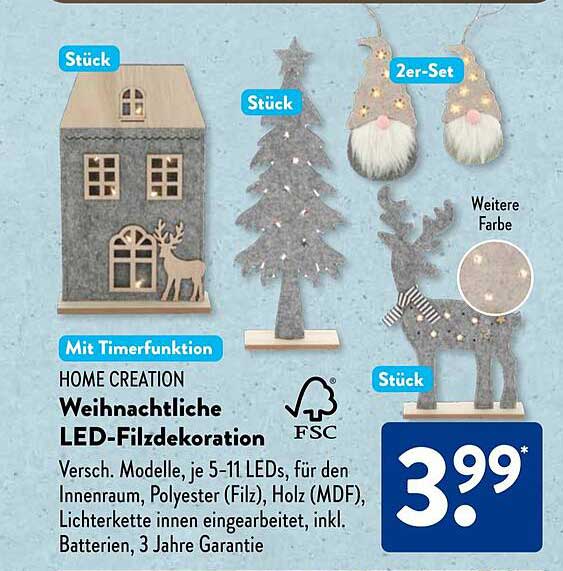 Weihnachtliche LED-Filzdekoration