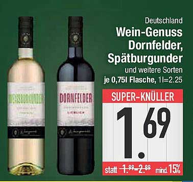 Wein-Genuss Dornfelder, Spätburgunder und weitere Sorten, je 0,75 l Flasche, 1 l = 2,25