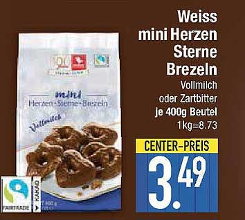 Weiss mini Herzen Sterne Brezeln - Vollmilch oder Zartbitter