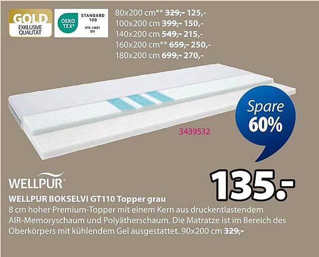 WELLPUR BOKSELVI GT110 Topper grau