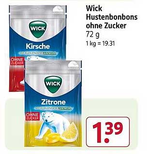 Wick Hustenbonbons ohne Zucker - Kirsche und Zitrone 72 g